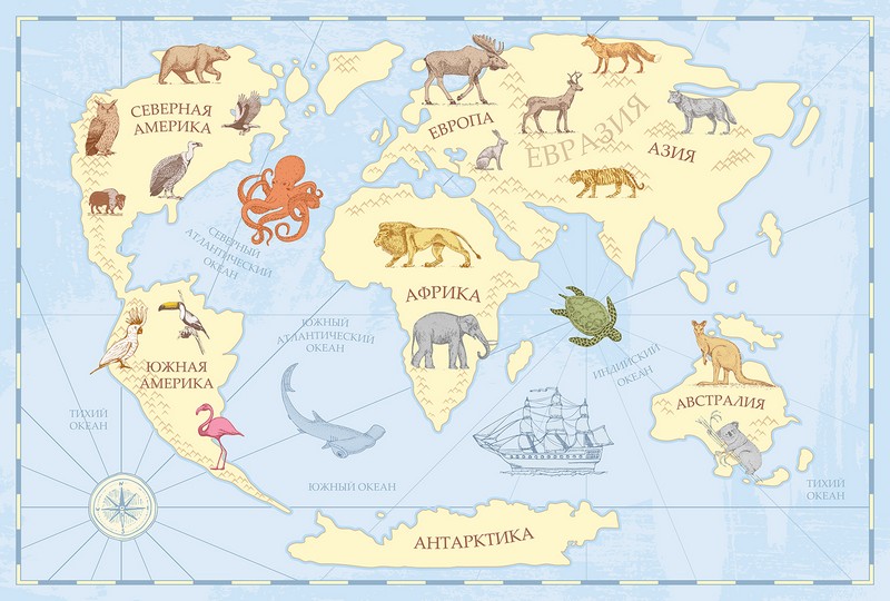 Фотопанно Т-085 Детская карта винтаж 400*270 (Холст) на флизелиновой основе, Divino Decori